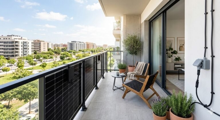 Instalación de kit solar plug and play en balcón de ciudad para autoconsumo.