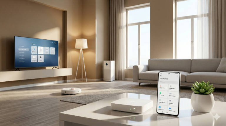 Ecosistema completo de domótica Xiaomi en un salón moderno y conectado